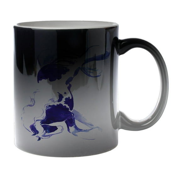 KuzmarK Black Heat Morph Color Changing Coffee Cup Mug 11 Ounce - Prancing Piebald Gypsy Vanner Stallion in Purple and Blue Abstract Horse Art by Denise Every