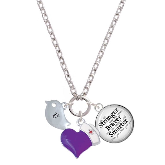 Delight Jewelry Silvertone Little Bird Initial - V - Purple Heart Nurse Strong Zoe Necklace