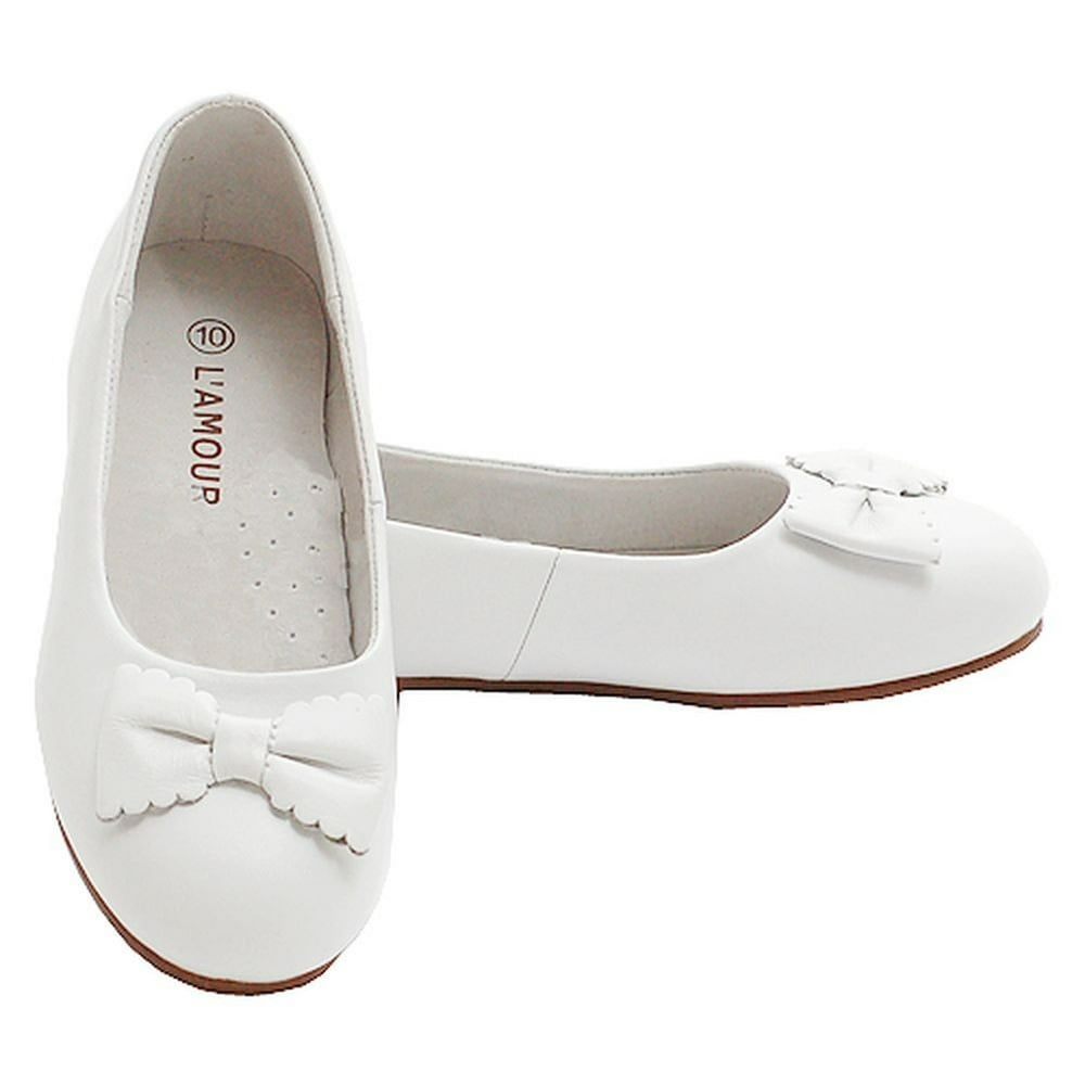 IM Link White Mary Jane Scallop Bow Accent Dress Shoes