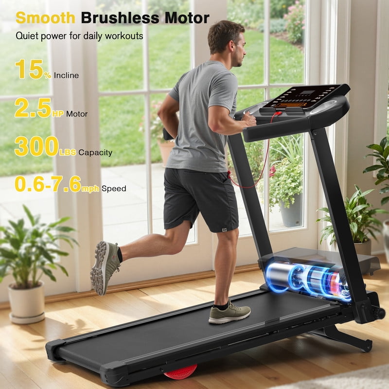 Redliro Foldable Treadmill with Auto Incline, 2.5HP Walking Pad for Home, 15% Incline Treadmill with Handles, 300 lbs Capacity
