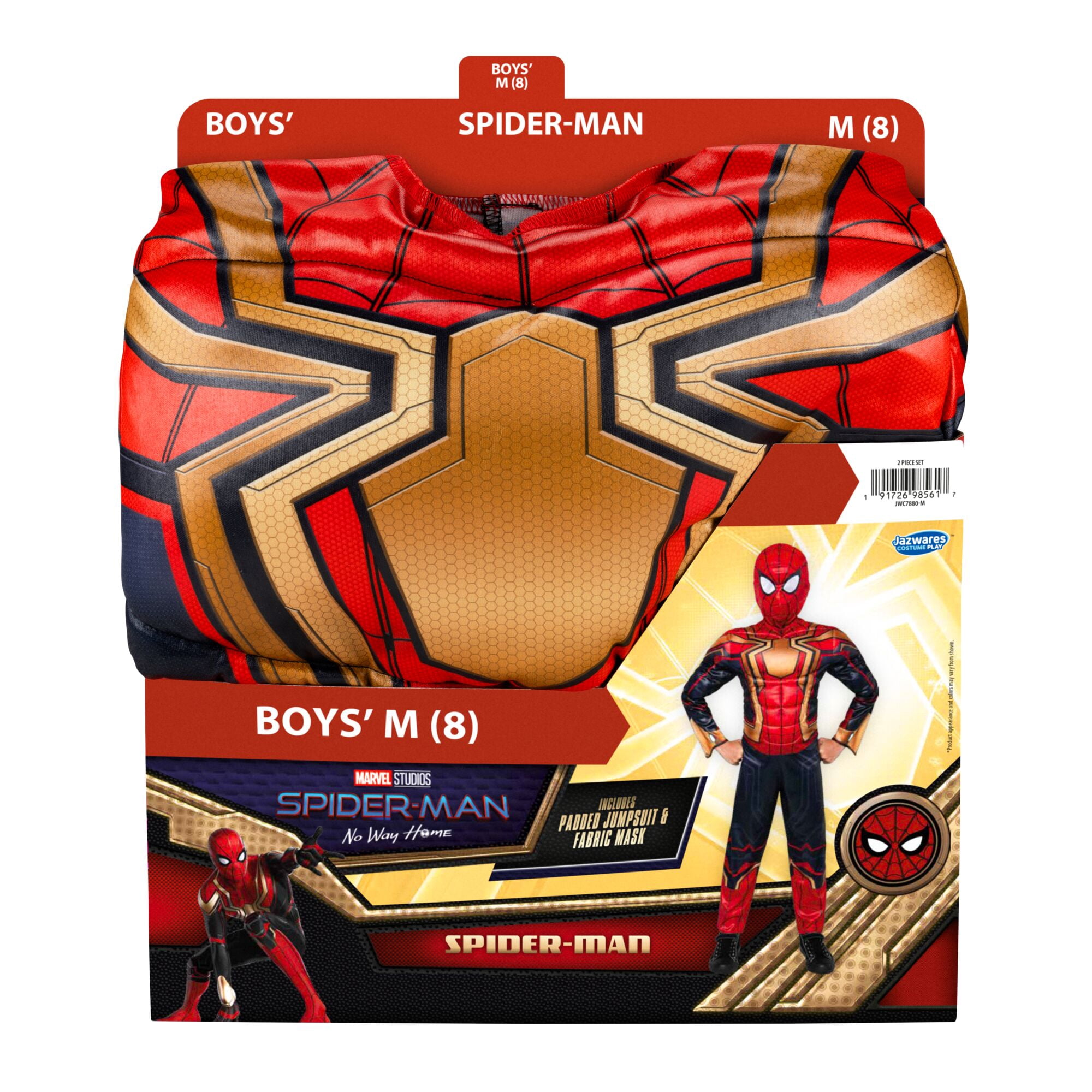 Marvel's Spider-man Integrated Halloween Costume for Children, Boy's Size M (8), by Jazwares