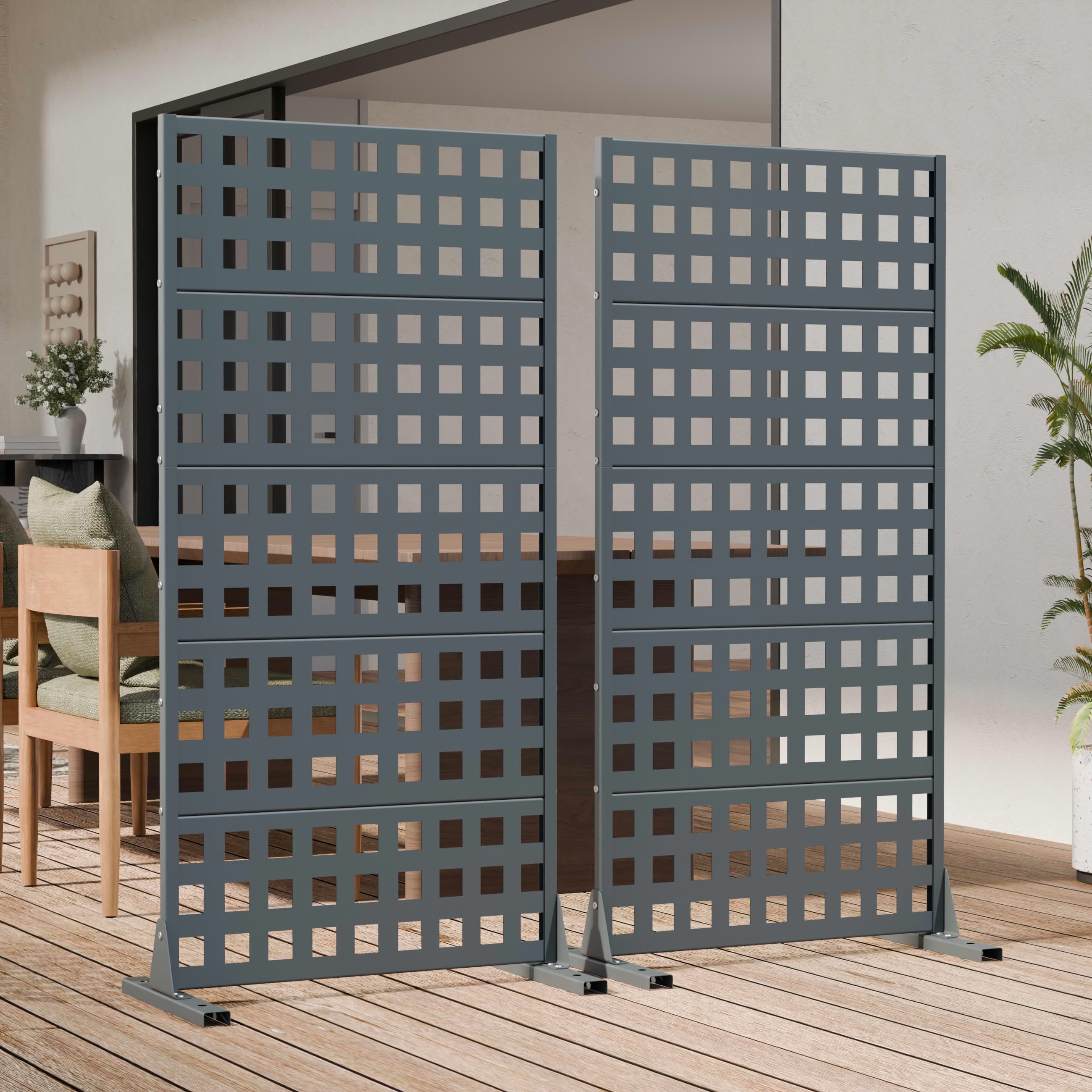 MAYEERTY Outdoor Metal Privacy Screen 5ft Cambrian Rock Gray, 5-Panel Lattice Pattern, Rust-Resistant for Garden