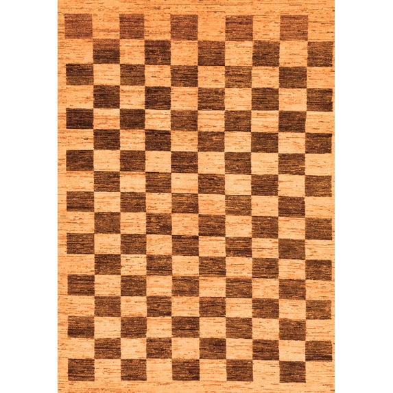 Ahgly Company Indoor Rectangle Checkered Orange Modern Area Rugs, 8' x 12'