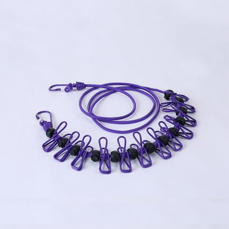 

Flash Deals! Huayishang Coat Hooks Portable Elastic Travel Clothesline with 12Pcs Clothespins Travel Gadgets Tools Clearance Sale Purple