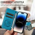 thumbnail image 2 of for iPhone 14 Plus Case Wallet for Women, Flip Folio Cover with Butterfly Pattern PU Leather Stand Card Holder Slots Wrist Strap Protective Phone Case for iPhone 14 Plus, Blue, 2 of 8