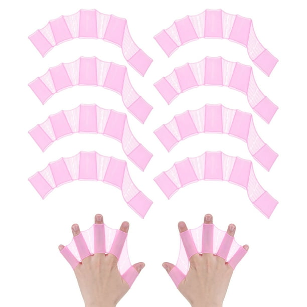 Uxcell 4 pares de guantes de natación de silicona tipo rana de medio dedo color rosa