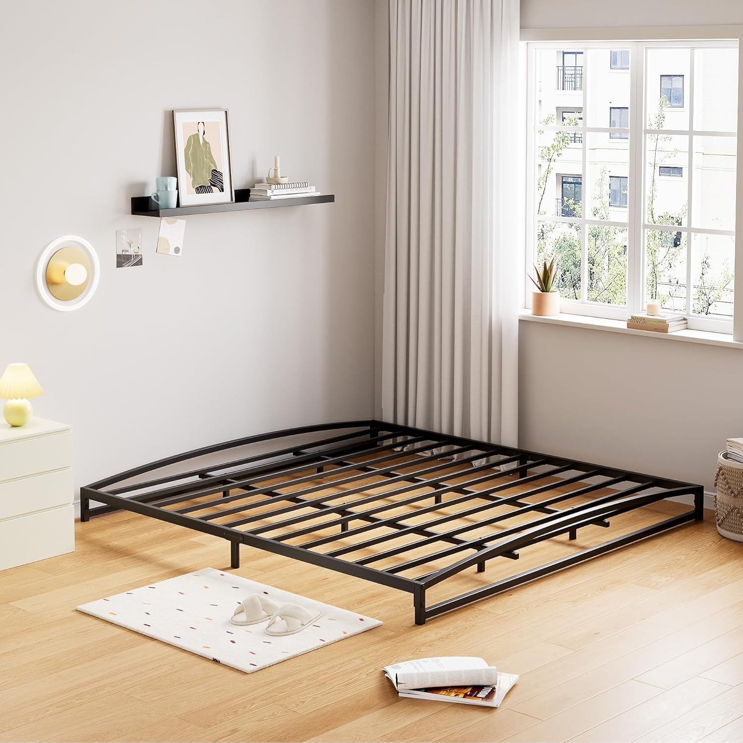 Low Profile King Bed Frame, 6 Inch Heavy Duty Metal King Size Platform Bed Frame, Mattress Foundation with Steel Slat Support, No Box Spring Needed, Easy Assembly, Black