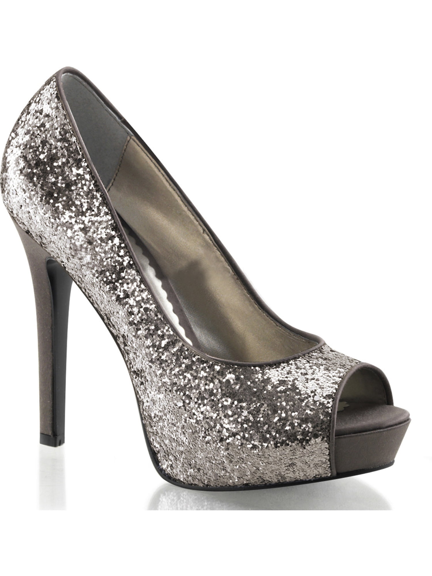 Fabulicious Womens Charcoal Silver Grey Glitter Peep Toe