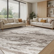 MICGEEK 9x12 Washable Area Rugs for Living Room, Modern Abstract Printed Rug, Vacuum-Friendly, Non Slip Indoor Rug for Bedroom Dining Room Home Decor Carpet, Brown