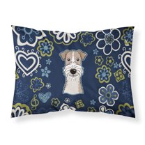 Carolines Treasures BB5098PILLOWCASE Blue Flowers Wire Haired Fox Terrier Fabric Standard Pillowcase Standard multicolor
