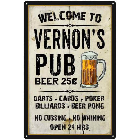 VERNON'S Pub Sign Vintage Man Cave Bar 8 x 12 High Gloss Metal 208120028188