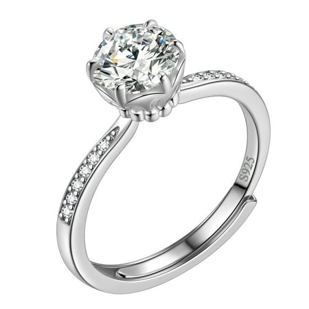 Beautlace Classic 1Ct Moissanite Solitaire Engagement Ring for Women,Wedding Band 925 Sterling Silver Adjustable Ring 6 Prong Round Diamond Ring,Promise Wedding Rings