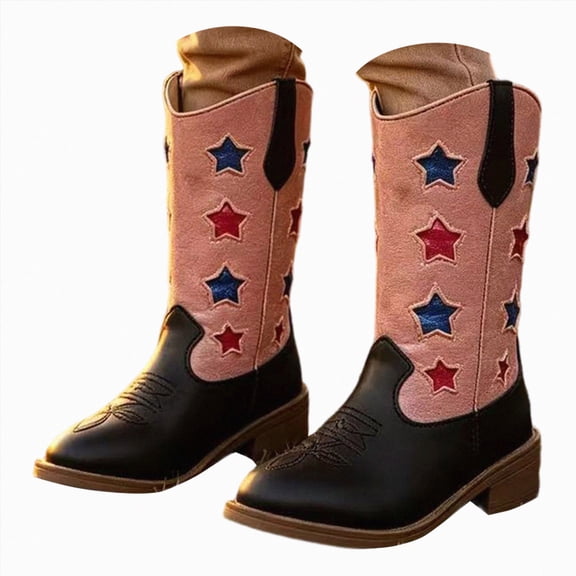 WXFAZCVU Girls Western Boots Fall Winter Embroidered Cowboy Boots Outdoor Fashion Going Out Size 12.5
