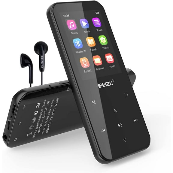 MP3 Player with Bluetooth 5.0, Portable Digital Music Player 32GB with FM Radio, Voice Recorder, E-Book Reader, Video, Pedometer, Alarm Clock, Supports up to 128GB Micro SD Card