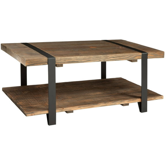 Alaterre Furniture Modesto 42 in. Solid Pine Wood Coffee Table, Durable Unique Wrapped Metal Strap Design, Ideal for Living and Office Spaces, Rustic Natural