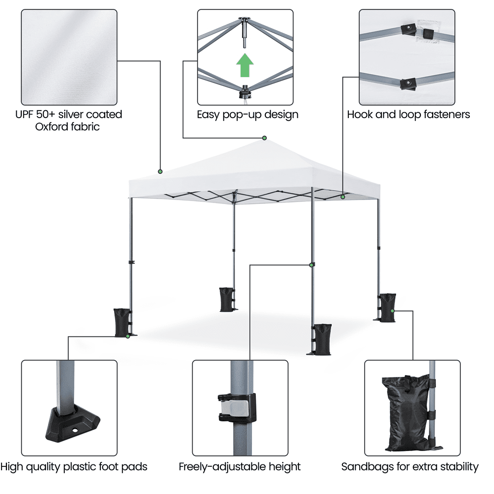 Renwick 8x8 Ft Instant Pop Up Canopy with One Push To Lock Setup Mechanism, White