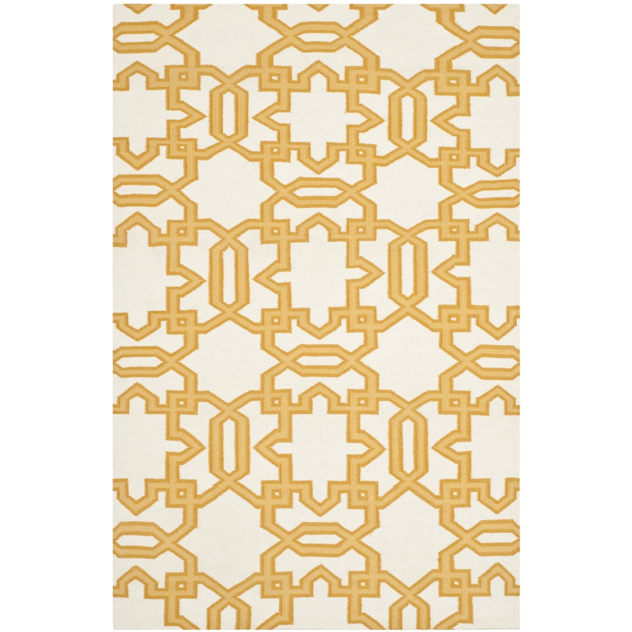 SAFAVIEH Dhurries Toria Geometric Wool Area Rug, Ivory/Yellow, 6' x 6' Square
