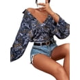 thumbnail image 4 of SAYOO Camisa de mujer, blusa con botones, estampado casual, cuello de solapa, manga larga, ajuste holgado, tops SAYOO moda, 4 of 7