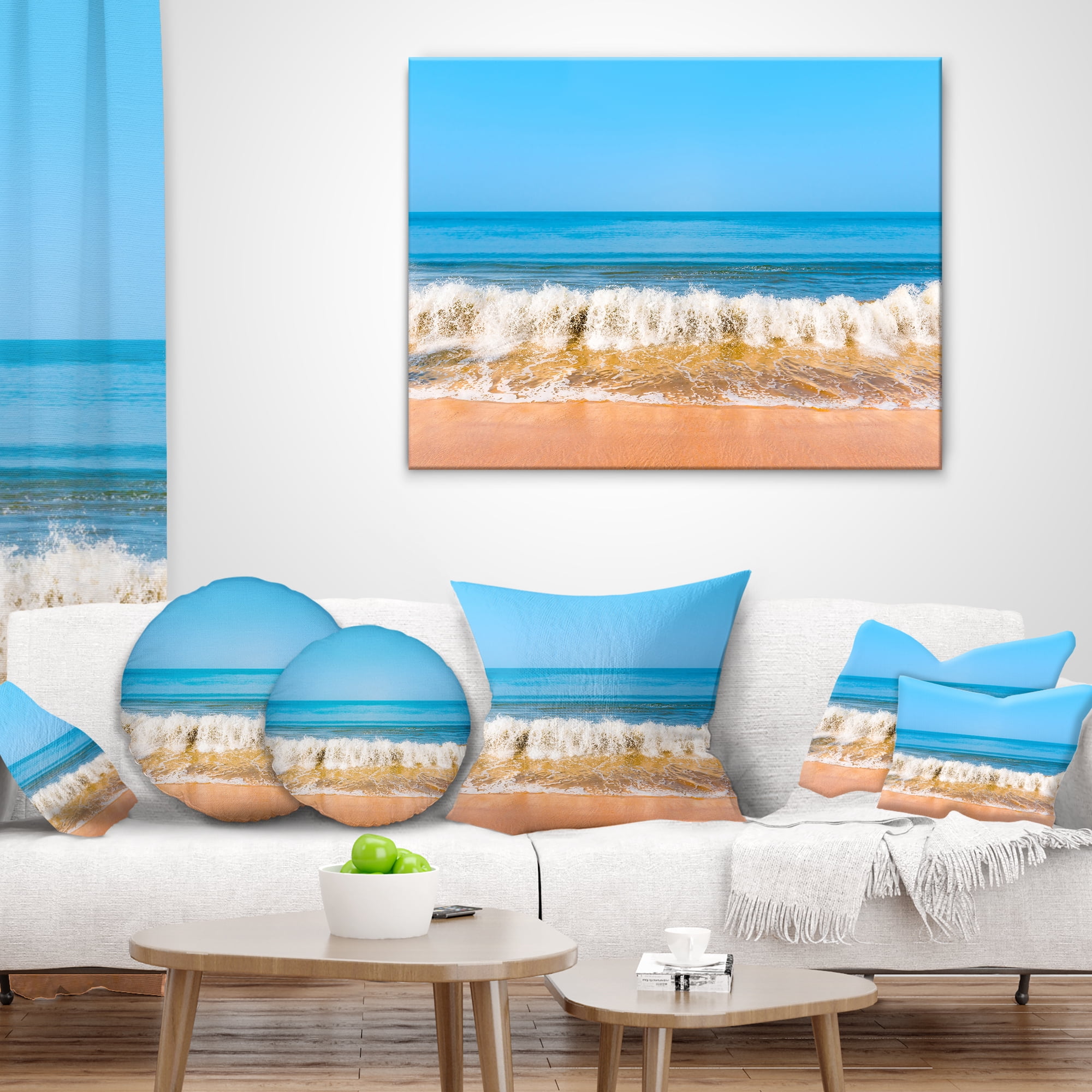 Designart Beautiful Blue Sea and Roaring Waves - Beach Photo Throw Pillow - 16x16