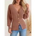 thumbnail image 2 of Women V‑Neck Button Front Knit Cardigan Long Sleeve Fitted Sweater Coat, 2 of 5