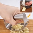 thumbnail image 3 of Garlic Press Rocker Portable Manual Stainless Steel Crusher Masher with Peeling Drum (Silver), 3 of 7