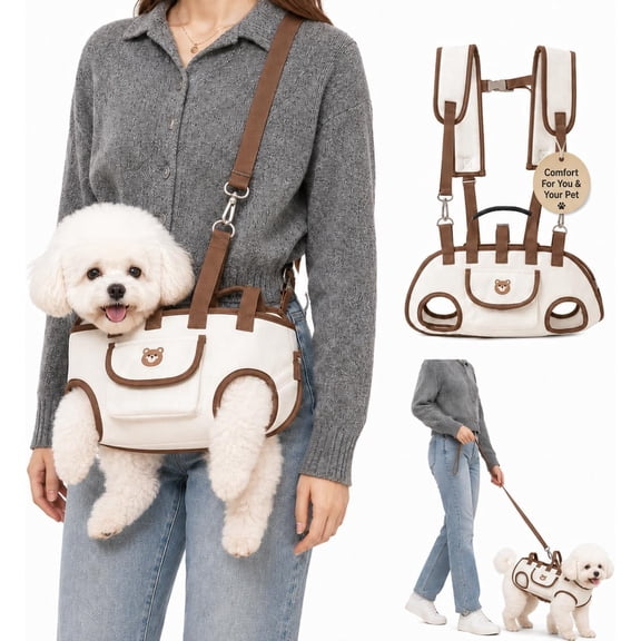 2-in-1 Pet Carrier Sling Bag, Portable Puppy Carrier with Adjustable Straps, Padded Leg Openings and Detachable Leash for Small Dogs