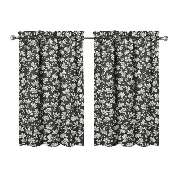Boho Floral Kitchen Curtains 2 Pack - 27.5x39 Inch Wildflower and Butterfly Design, Semi-Sheer Tier Curtains with Rod Pocket
