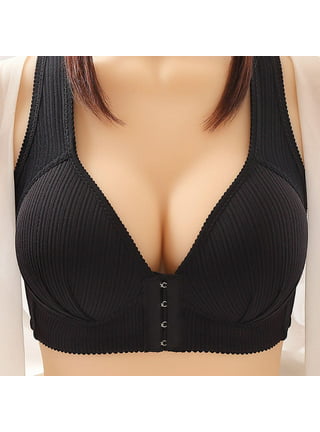 Womens Front Closure Bras Posture Full Coverage Plus Size Underwire Unlined  Back Support Plunge Seamless Bra B-H Cups Black 44C