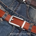 thumbnail image 3 of Men's Leather Belt Automatic Ratchet Buckle Slide Belt for Dress Casual Trim to Fit,Brown,35mm wide,Plus Size, 3 of 9