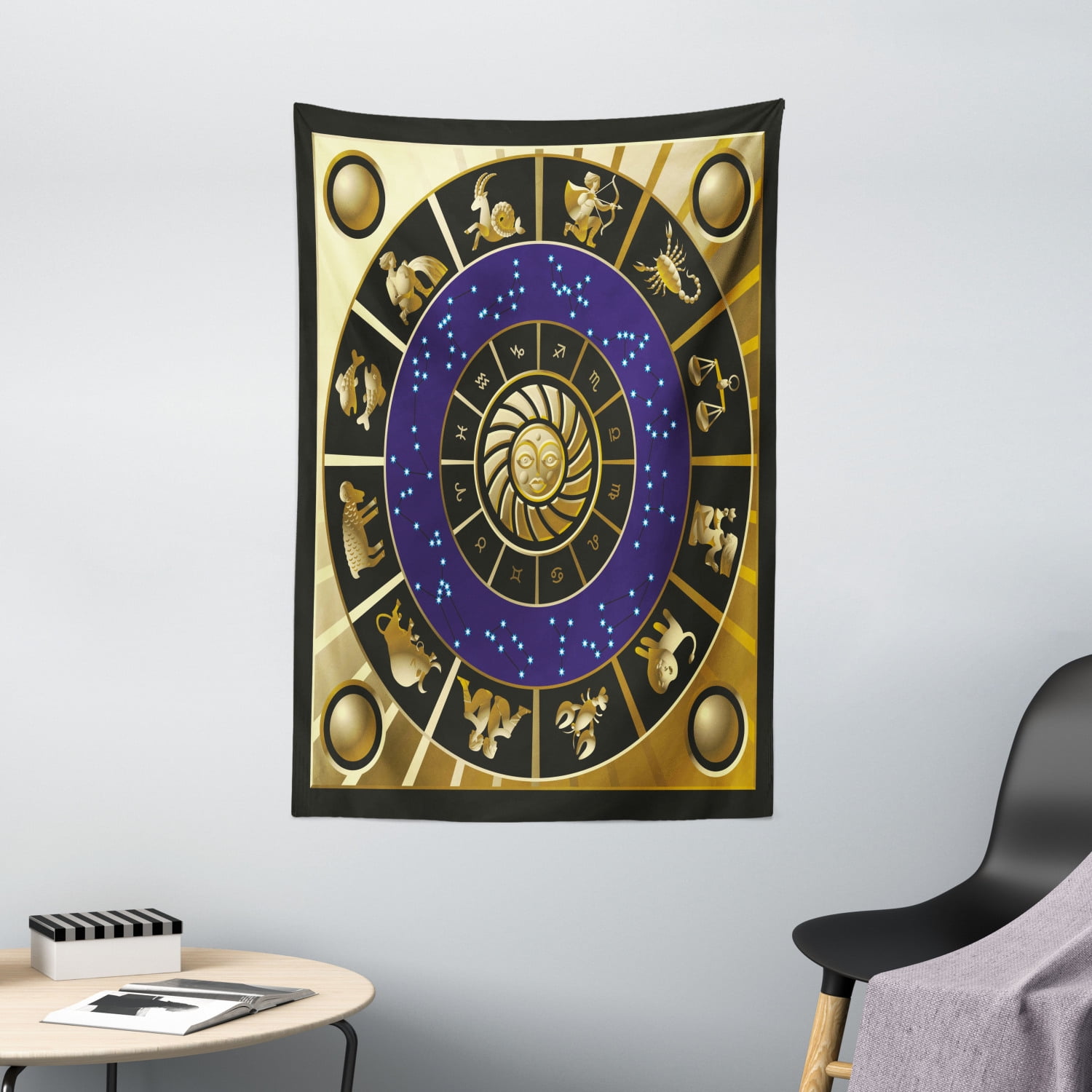 Astrology Tapestry, Square Shape with Inner Details Zodiac Horoscope
