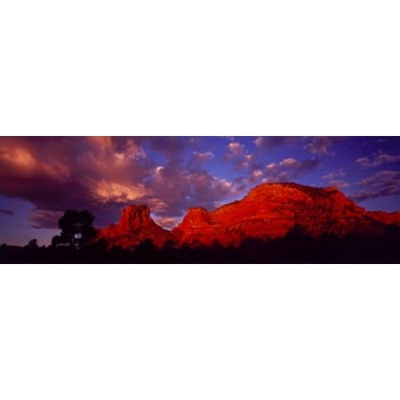 Rocks at Sunset Sedona AZ USA Canvas Art - Panoramic Images (18 x
