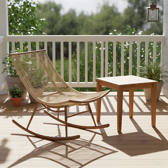 Christopher Knight Home 2-Piece Smooth Arc Outdoor Rocking Chair with Rustic Acacia Slat Side Table, Beige