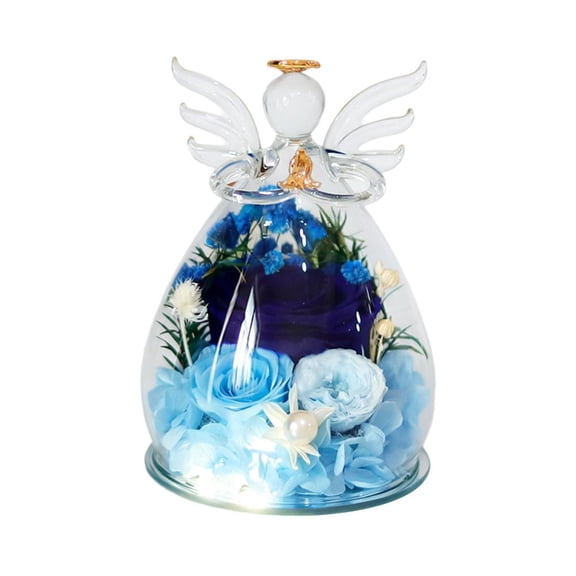 Preserved Flower Rose Gift for Women,Preserved Rose Forever Flower in Glass Angel Figurines with Light, EternalRose for Mom Valentines Day Anniversary for Wife Girlfriend,Valentines Present