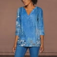 thumbnail image 2 of DondPO Womens Tops Womens 3/4 Sleeve Tops Summer Casual V Neck Tshirt Ladies 2024 Floral Print Daily Tees Tunic Blouses Blouses for Women Oversized Tshirts for Women Blue M, 2 of 5