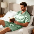 thumbnail image 6 of Resicozy Men Satin Silk Pajamas Sets Short Sleeve Sleepwear Button-Down PJs Sets 2 Pieces Loungewear with Pockets Mint Green 3XL, 6 of 6