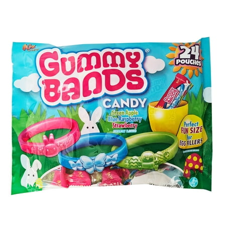 Flix Candy Easter Gummy Bands, Green Apple, Blue Raspberry, Strawberry, 24ct
