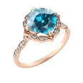 thumbnail image 5 of Blue Topaz 2.25 ctw Ring with Diamonds 14K Rose Gold Flower Leaves Halo, 5 of 7