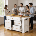 thumbnail image 4 of Homy Casa Kitchen Island with 6 Drawers, Drop Leaf, Trash Can Cabinet, Power Outlets & Shelves, 4 of 9