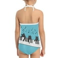 thumbnail image 5 of FOR U DESIGNS Novelty Blue Girls Halter Swimsuit Size 9-10T Adjustable Strap Off Shoulder One Piece Swimwear Piano Notes Cats Backless Bathing Suit, 5 of 6