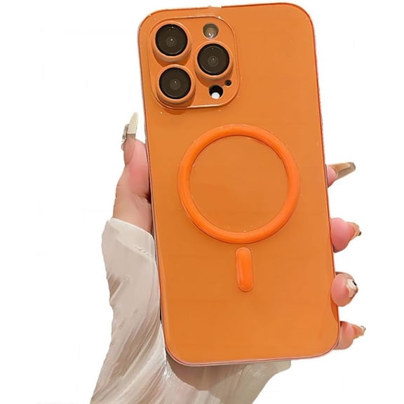 for iPhone Case,[Compatible with MagSafe] Cute Luminous Fluorescence Slim Camera Lens Protection Soft Silicone Shockproof Cover Phone Case (Orange,iPhone 13 Pro Max)