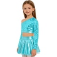 thumbnail image 4 of iiniim Girls Sparkly Latin Hip Hop Jazz Dance Outfit Long Sleeve Sequin Crop Top with Metallic Tutu Skirt Light Blue 12, 4 of 7