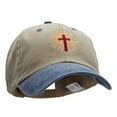 thumbnail image 5 of Religious Cross Embroidered Cotton Wash Cap - Khaki Navy OSFM, 5 of 5