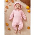 thumbnail image 4 of Loicainy Newborn Infant Girl Fall Romper 3 6 Months Ruffled Trim Long Sleeve Bodysuit and Hat 2 Pcs Set, 4 of 9