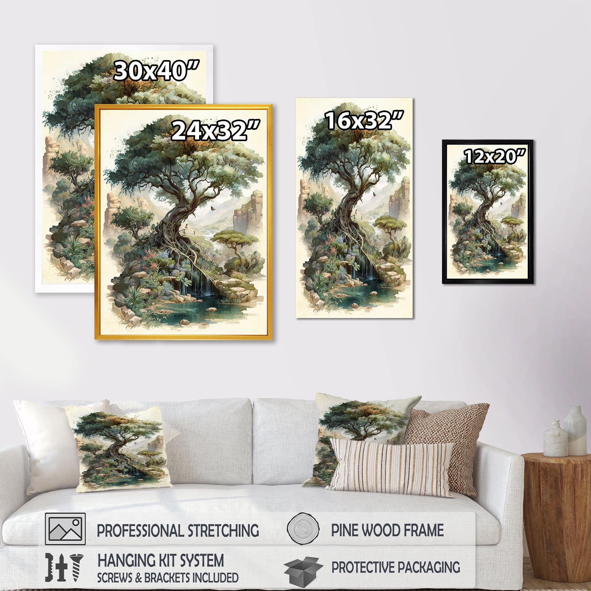 Designart Tree At The Center Of Jungle Paradise III Canvas Wall Art