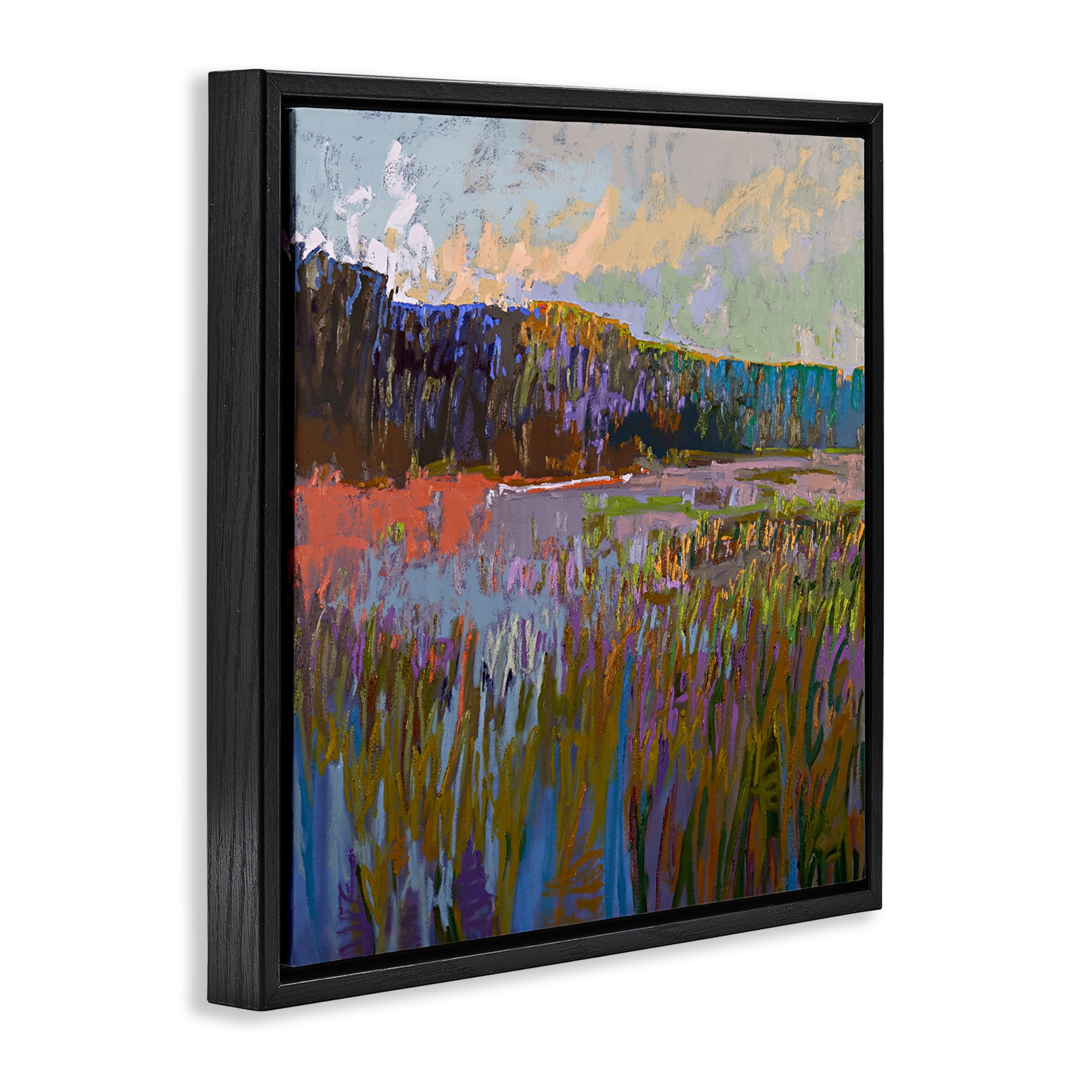 Stupell Industries Streaked Abstract Landscape Landscape & Nature Painting Black Floater Framed Canvas Art Print Wall Art, 25 x 25