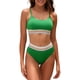thumbnail image 1 of ZHAOCHENG AlvaQ Bikinis para mujer Conjunto de bikini de cintura alta Traje de baño de 2 piezas Traje de baño con tirantes finos y bloques de color, 1 of 5