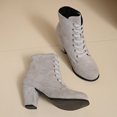 thumbnail image 6 of Miqool Women's Faux Leather Lace Up Ankle Boots Round Toe Block Heels Winter Cold Weather Warm Booties, 6 of 9