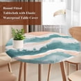 thumbnail image 5 of Abstract Wave Effect Round Fitted Table Cover Watercolor Blue Modern Art Waterproof Table Cloth with Elastic Edge Wipeable Tablecloth for Picnic Camping Party Fits 45"-54" Diameter, 5 of 8