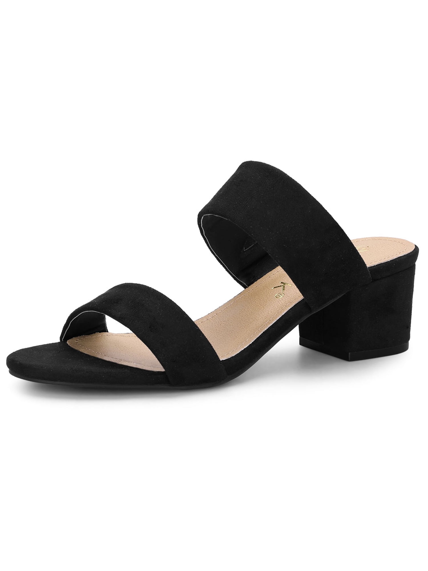 black heel slide sandals