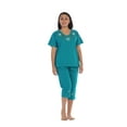 thumbnail image 2 of Unik Women's Short Sleeve Embroidered Roses Blouse and Matching Capri Set, Jade Size 2XL, 2 of 3